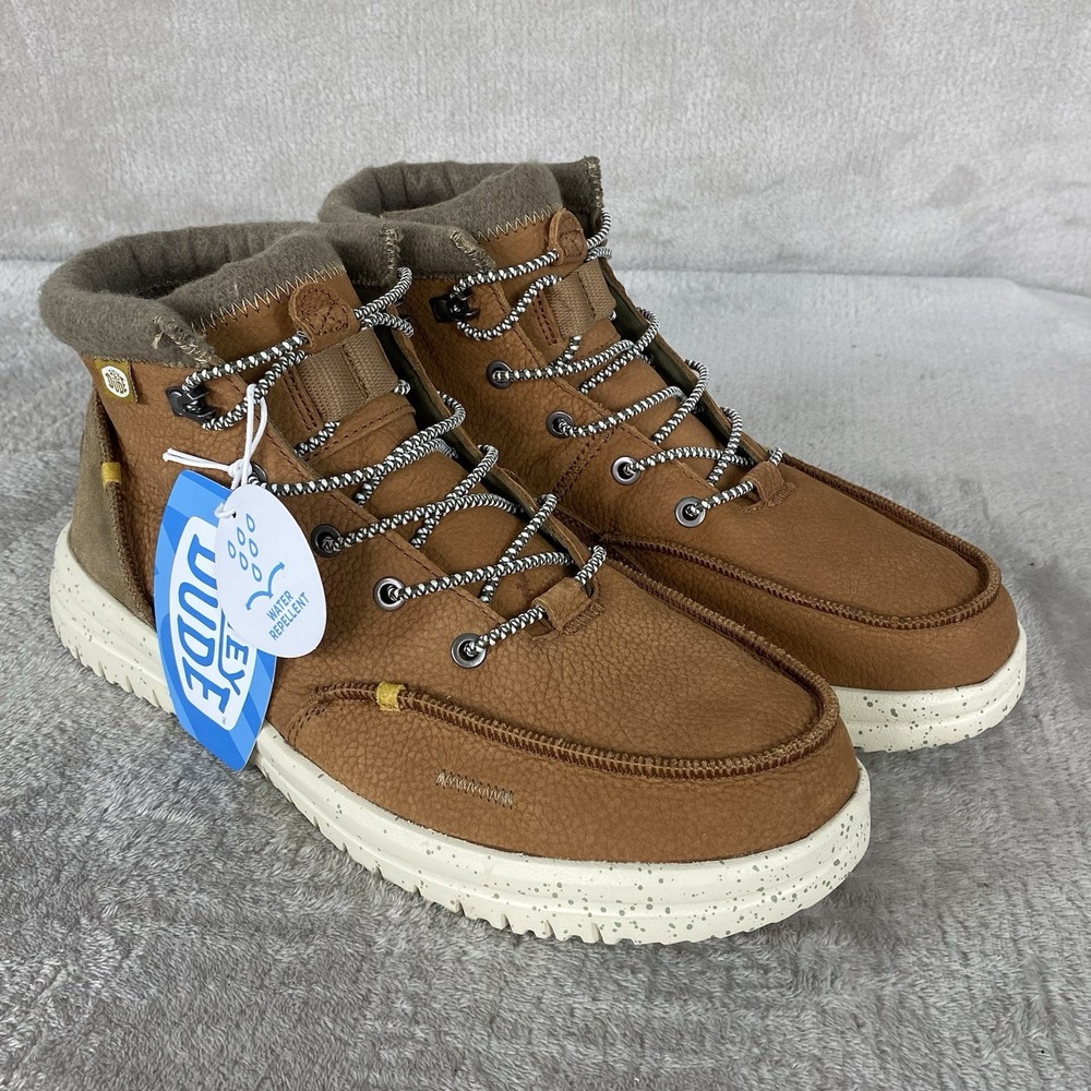 Hey Dude Bradley Ankle Boots Mens Size 11 Cognac Brown Leather Comfort NEW